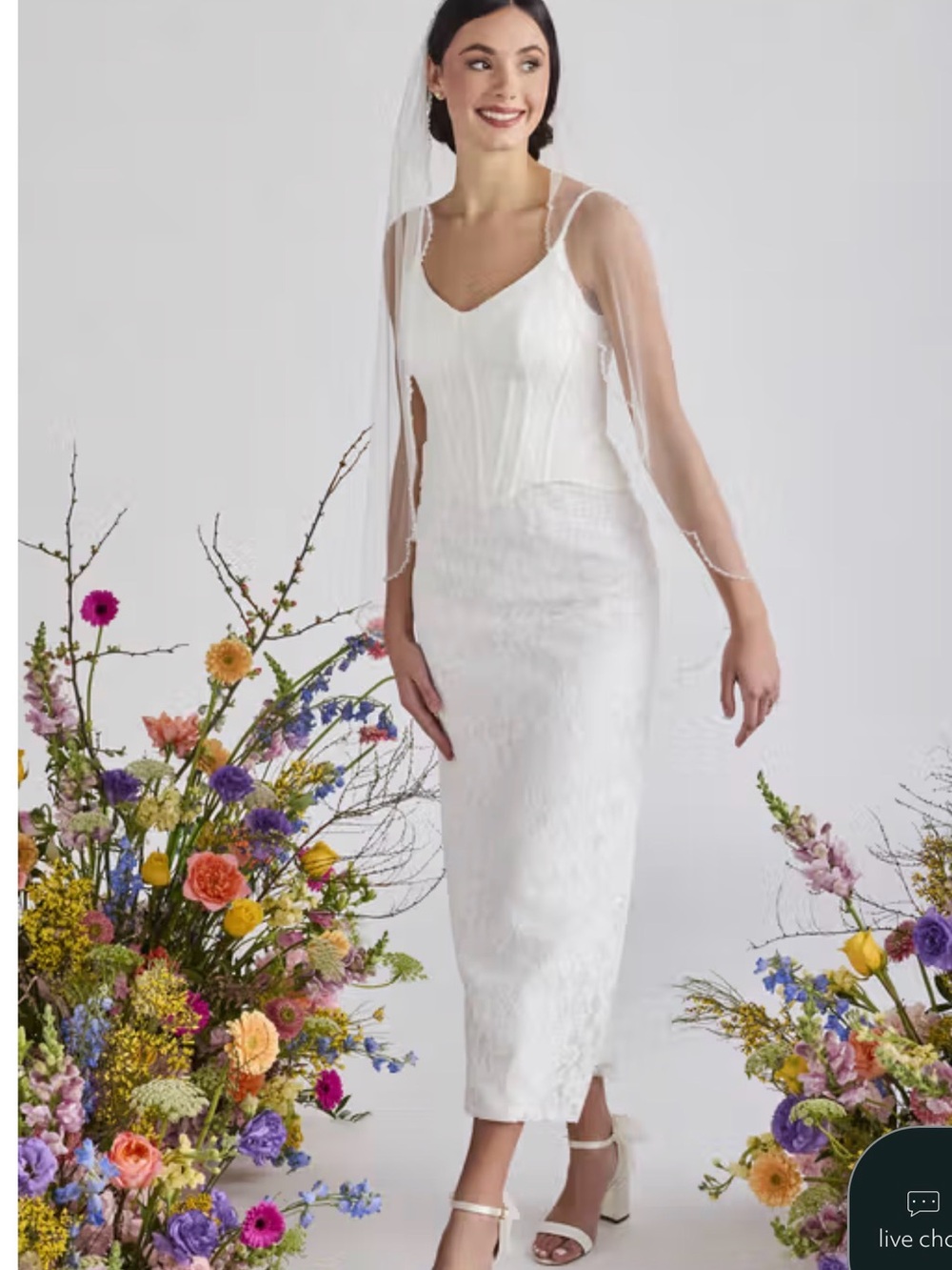 Davids Bridal White Slip Midi Wedding Dress
